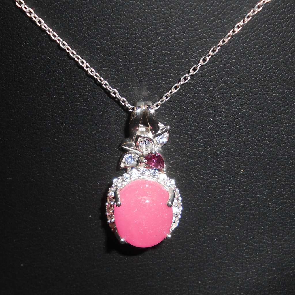 Necklace, Pink Jade (D) And Multi Gemstone Halo